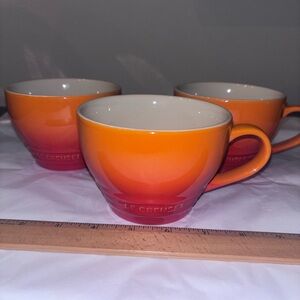 3 New Le Creuset Flame Orange Ombré  Bistro 40ml 14oz Stoneware Mugs